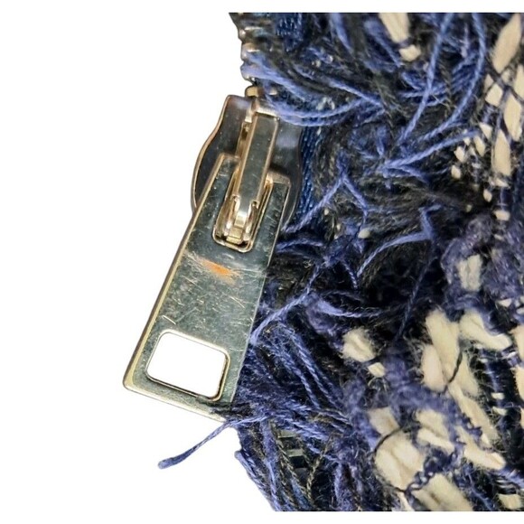 Theory Coat Women's Large Blue Zarafilla Indigo Tweed Fringe Trim Work Career - Picture 11 of 14